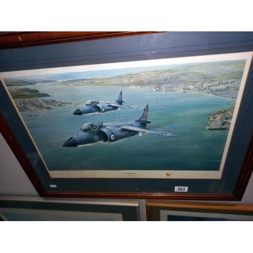 363 - 3 framed & glazed aviation prints (2 glass A/F & 1 frame A/F) Sea Harriers, Typhoon & Swordfish COLL... 