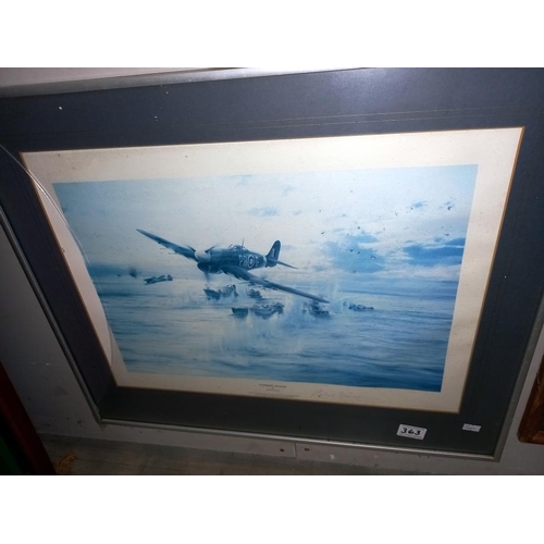 363 - 3 framed & glazed aviation prints (2 glass A/F & 1 frame A/F) Sea Harriers, Typhoon & Swordfish COLL... 