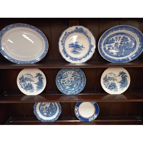 405 - A selection of blue and white pottery including tureens, plates, bowl, including Royal Doulton, blue... 