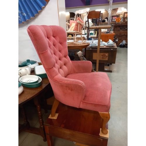 409 - A pink velour bedroom chair COLLECT ONLY