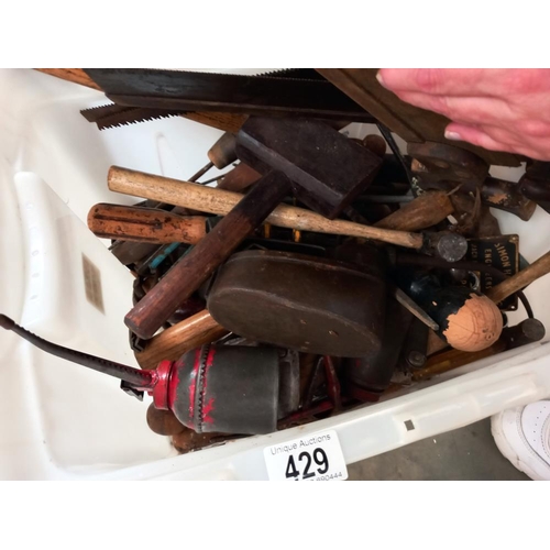 429 - A large box of old tools including saws, spanners, hammers etc  COLLECT ONLY