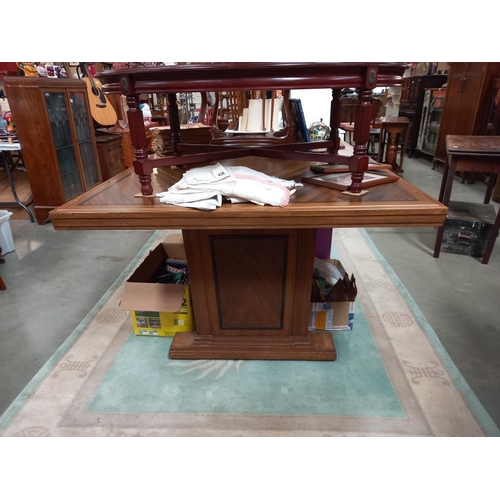 432 - A large diamond cut walnut veneered dining table in an art deco style COLLECT ONLY