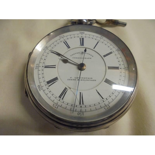 1011 - A silver chronograph, J Levinstein, No.79639, Leeds & Holmfirth key wind, crack to dial, in working ... 