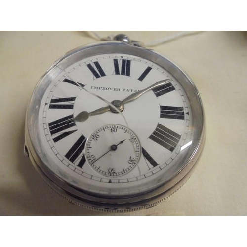 1014 - A silver English lever, Benjamin Hurral, Barnsley, key wind pocket watch, glass cracked, in working ... 