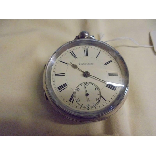 1015 - A silver English lever, Aaronson Manchester, NO. 15254 key wind pocket watch.