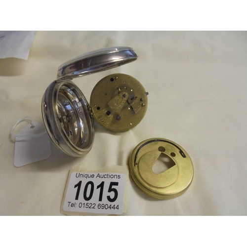 1015 - A silver English lever, Aaronson Manchester, NO. 15254 key wind pocket watch.