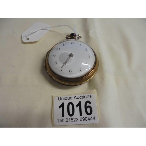 1016 - A gilt pair-cased Verge, Jaeger, Canterbury, No.3882 key wind pocket watch.