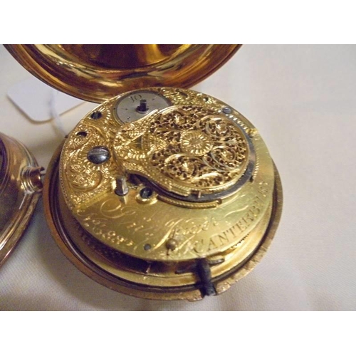 1016 - A gilt pair-cased Verge, Jaeger, Canterbury, No.3882 key wind pocket watch.