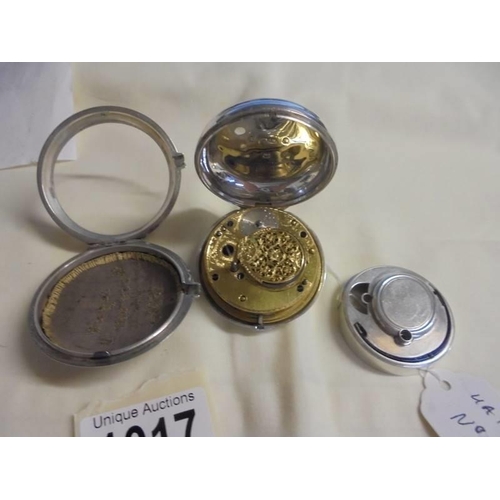 1017 - A silver pair-cased Verge, unsigned, silver dust cover, key wind pocket watch with 'Forget-Me-Not' w... 