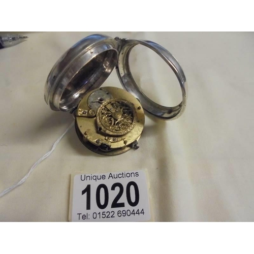 1020 - A French Verge, No.6114 key wind pocket watch, no glass.