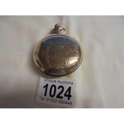 1024 - A gold plated Waltham pocket watch.