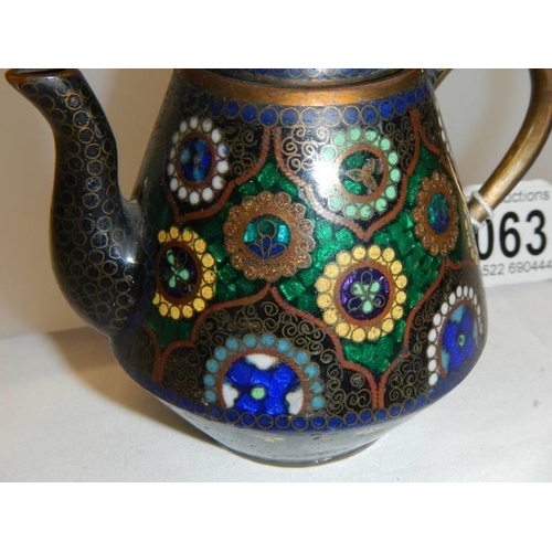 1063 - A late Victorian miniature cloissonne' teapot, knob missing from lid but otherwise in good condition... 