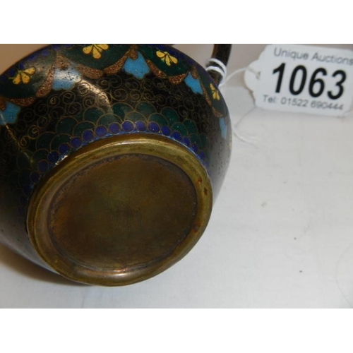 1063 - A late Victorian miniature cloissonne' teapot, knob missing from lid but otherwise in good condition... 