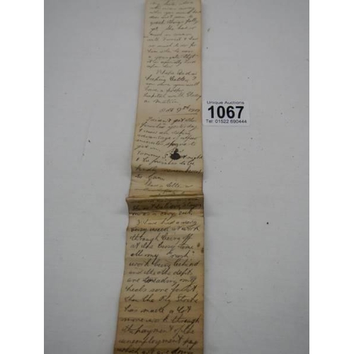 1067 - An unusual letter in the form of a scroll to Mrs Brown from David and dated 1919.