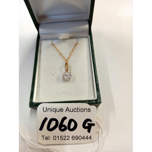 1060G - A 9ct gold pendant white stone set & 9ct chain