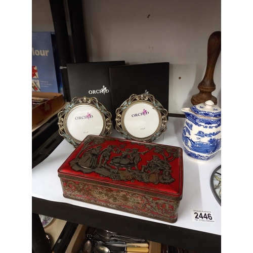 2446 - A quantity of miscellaneous items including Homepride man, old tin & pair of boxed orchid photo fram... 