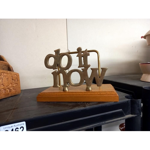 2462 - A carved teak letter rack & a novelty brass letter rack COLLECT ONLY