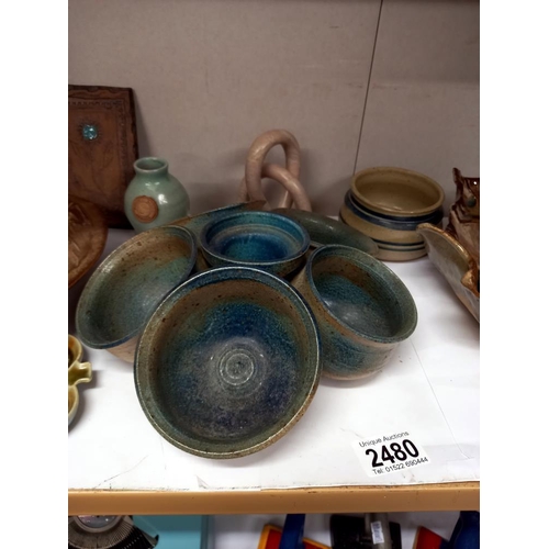 2480 - A shelf of mixed pottery COLLECT ONLY