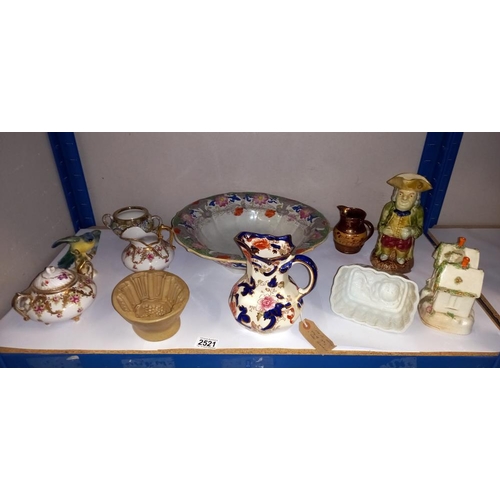 2521 - A quantity of 19th century & later ceramics including jelly moulds, large Masons bowl & posy bowls e... 