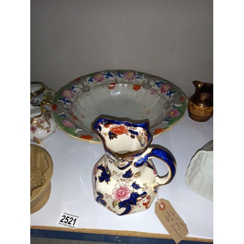 2521 - A quantity of 19th century & later ceramics including jelly moulds, large Masons bowl & posy bowls e... 