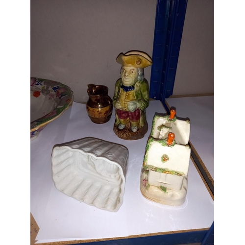 2521 - A quantity of 19th century & later ceramics including jelly moulds, large Masons bowl & posy bowls e... 