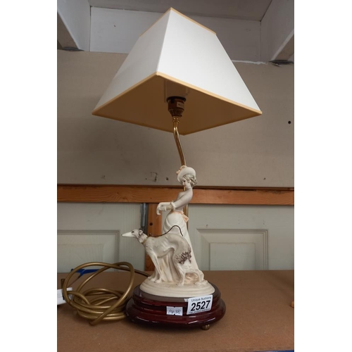 2527 - A figural table lamp of a lady with a Lurcher/Greyhound COLLECT ONLY