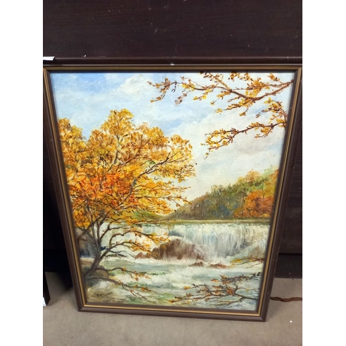 11 - A signed J Hopewell 20th century oil on board, waterfall, & a oil on board by Audrey Johnson, title ... 