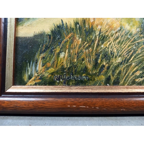 11 - A signed J Hopewell 20th century oil on board, waterfall, & a oil on board by Audrey Johnson, title ... 