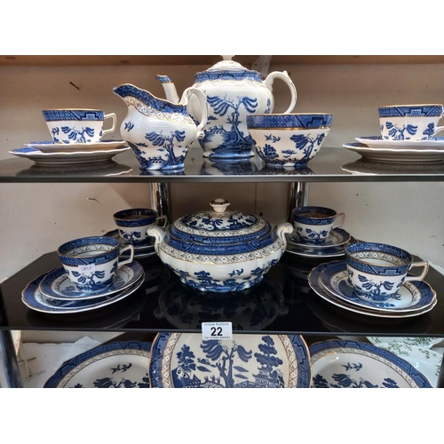 22 - A 28 piece Royal Doulton, Booths 'Real Old Willow' dinner set COLLECT ONLY