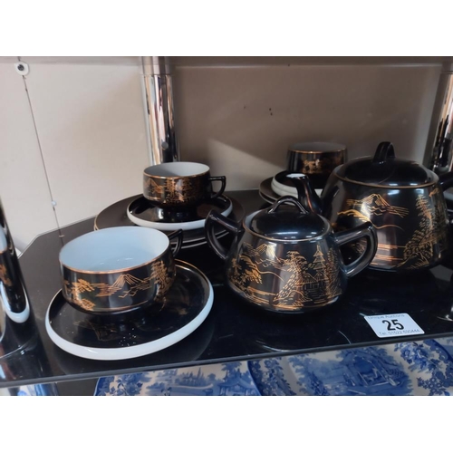 25 - A vintage LGTC Japan black and gold tea set (missing 1 cup) COLLECT ONLY