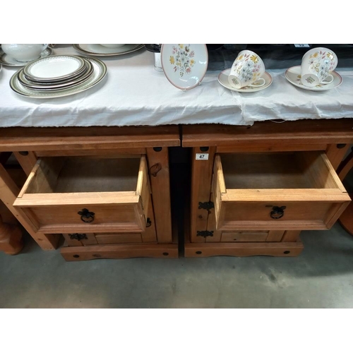 47 - A pair of rustic pine bedside cupboards with drawer COLLECT ONLY