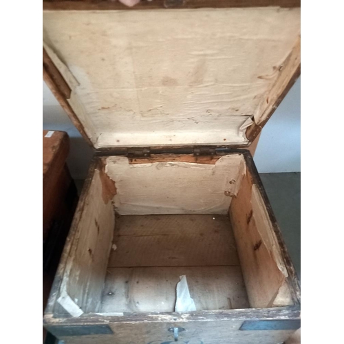 52 - An antique pine box with iron corners COLLECT ONLY