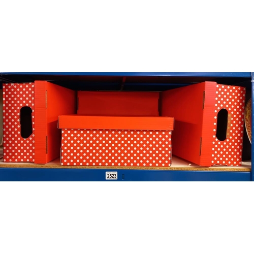 2523 - 4 red & white polka dot cardboard storage boxes