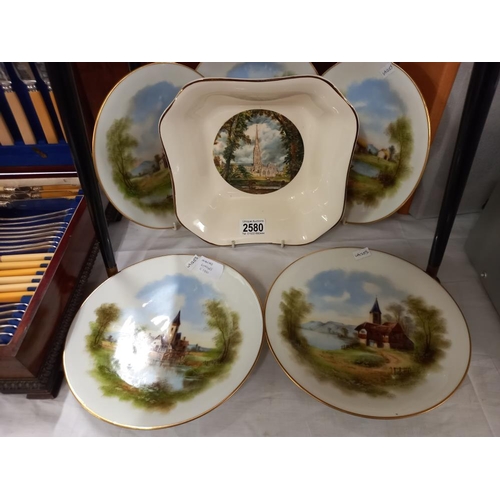 2580 - Five late Victorian French (Limoges) hand painted plates.