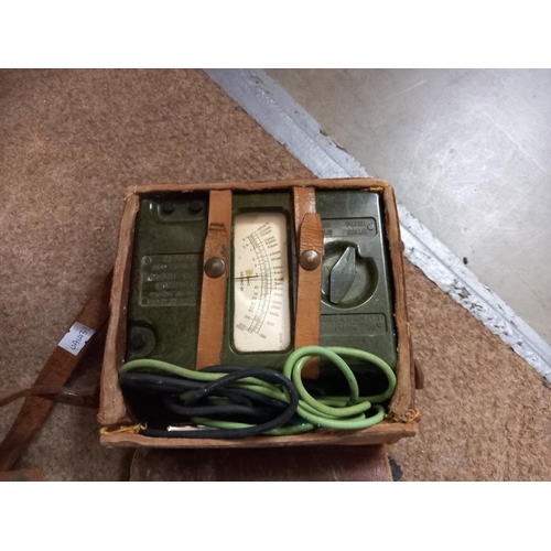 2596 - 3 vintage electrical multi-meters, including an Avo meter, a leather cased megger meter & a Trometer... 