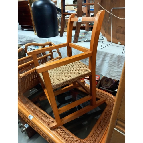 2616 - A vintage child's rocking chair with rope twist seat COLLECT ONLY