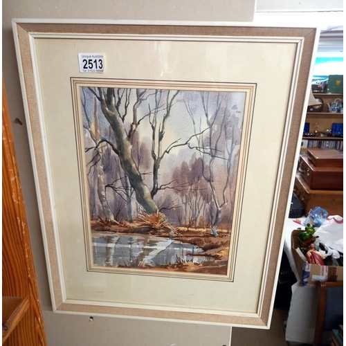 2513 - A mid 20th century framed and glazed watercolour painting of swamp woods, COLLECT ONLY.