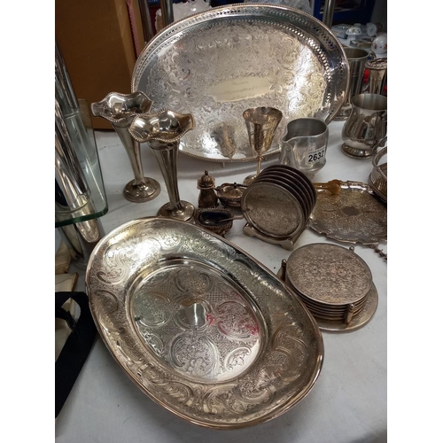 2632 - A quantity of Silver plate, including trays, spill vases, & corkscrew etc. Collect Only