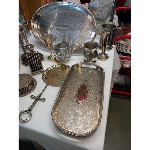 2632 - A quantity of Silver plate, including trays, spill vases, & corkscrew etc. Collect Only