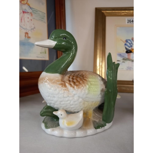 2647 - A vintage French pottery duck tureen A/F and 1 wood, 1 resin and pottery duck ornament , Collect Onl... 