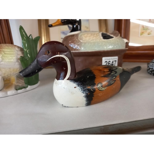 2647 - A vintage French pottery duck tureen A/F and 1 wood, 1 resin and pottery duck ornament , Collect Onl... 