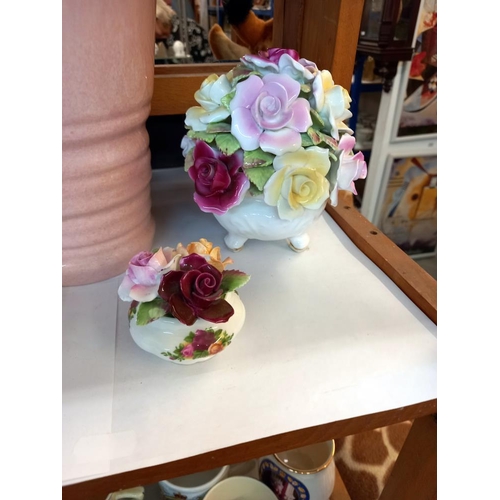 2675 - A pink Shelley vase and 2 Old Country Rose Floral displays, a lidded dish and 1 other  Collect only