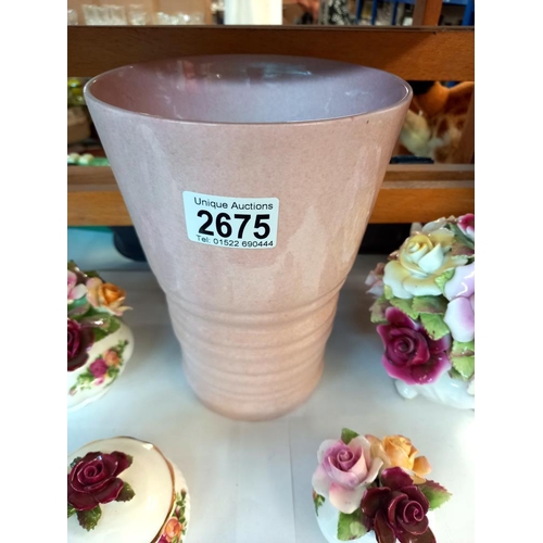 2675 - A pink Shelley vase and 2 Old Country Rose Floral displays, a lidded dish and 1 other  Collect only