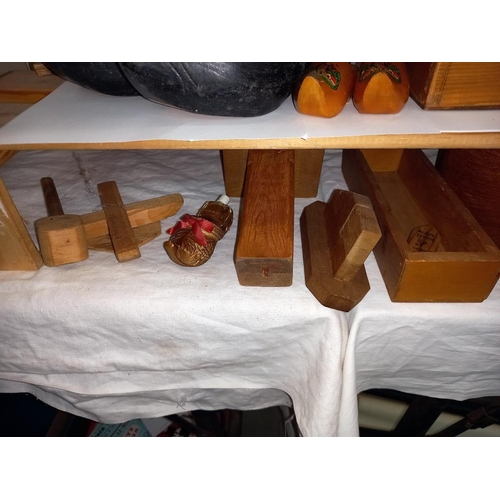 2683 - A good selection of wooden items including Dutch clogs & rocking duck Collect only