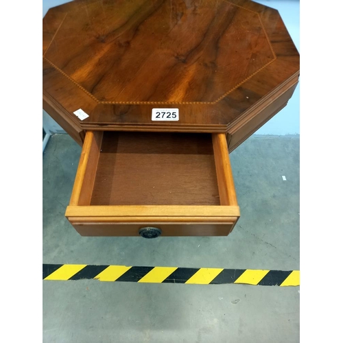 2725 - A walnut veneer octagonal 2 drawer drum table Collect only