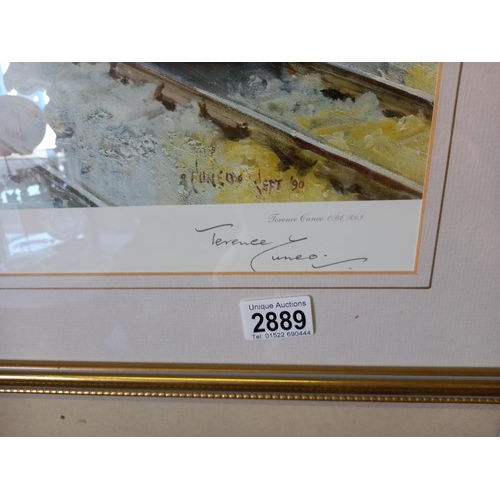 2889 - A framed & glazed signed Orient Express locomotive print by Terence Cuneo (83cm x 67cm) collect only