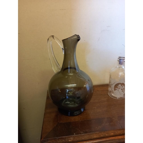 2890 - A quantity of interesting cut glass & etched glass , vintage decanters together with perfume bottes ... 