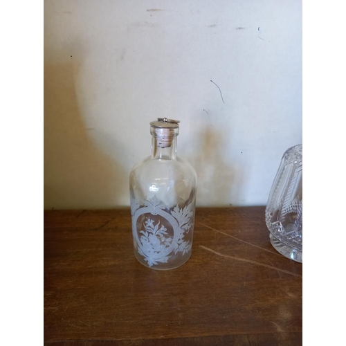 2890 - A quantity of interesting cut glass & etched glass , vintage decanters together with perfume bottes ... 