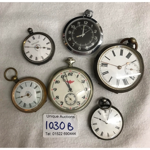 1030B - 6 pocket watches in an old tin