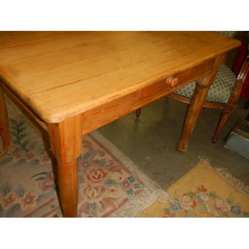 1637 - A Victorian solid pine scrub top table with drawer. COLLECT ONLY.